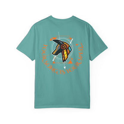 Rise With No Permission T-Shirt — Anubis Helmet Graphic Tee (“Your Song Is Your Spell”)