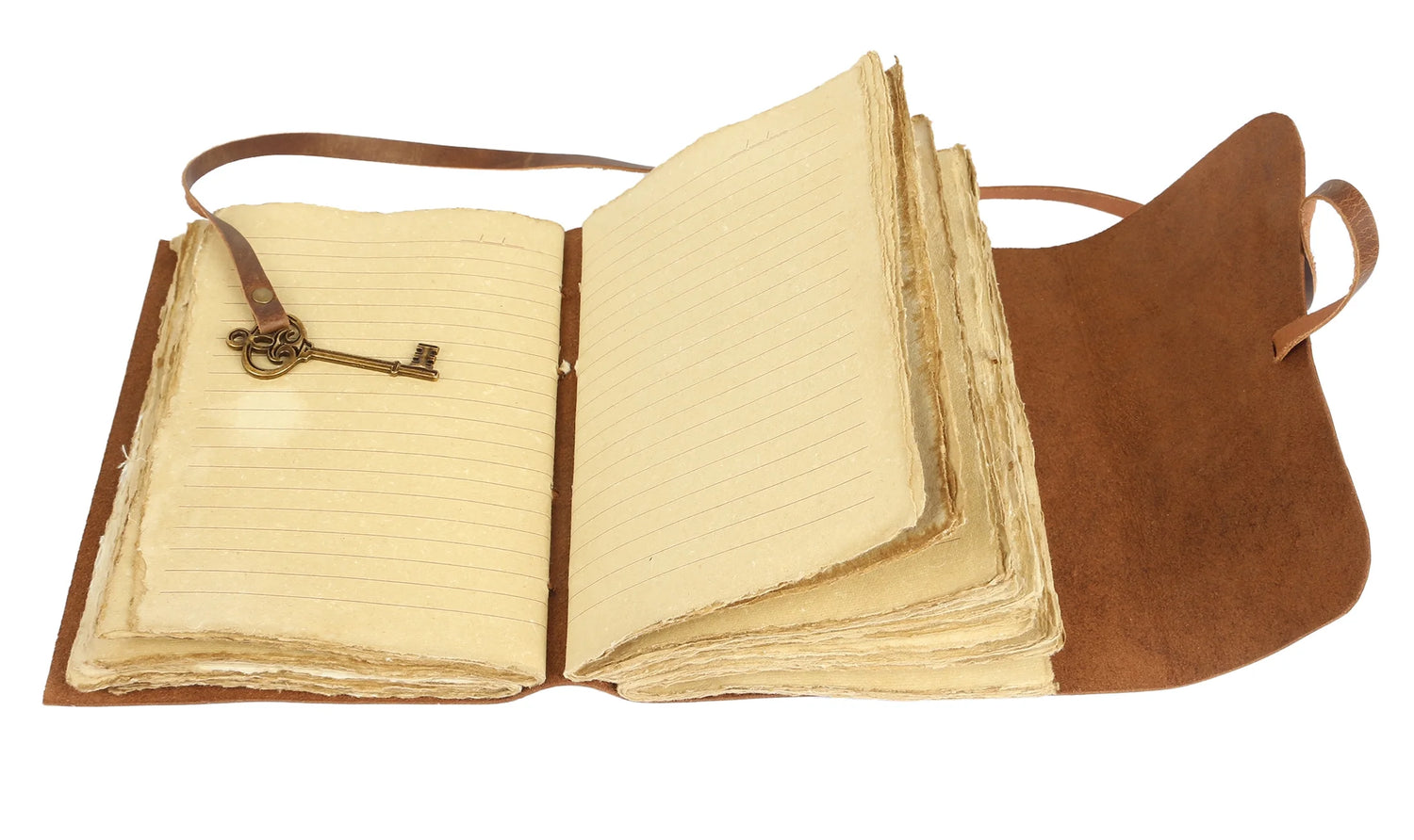 Vintage Leather Journal with Lined Deckle-Edge Paper &amp; Key Closure 8 × 6 Inches • 240 Pages • Handmade