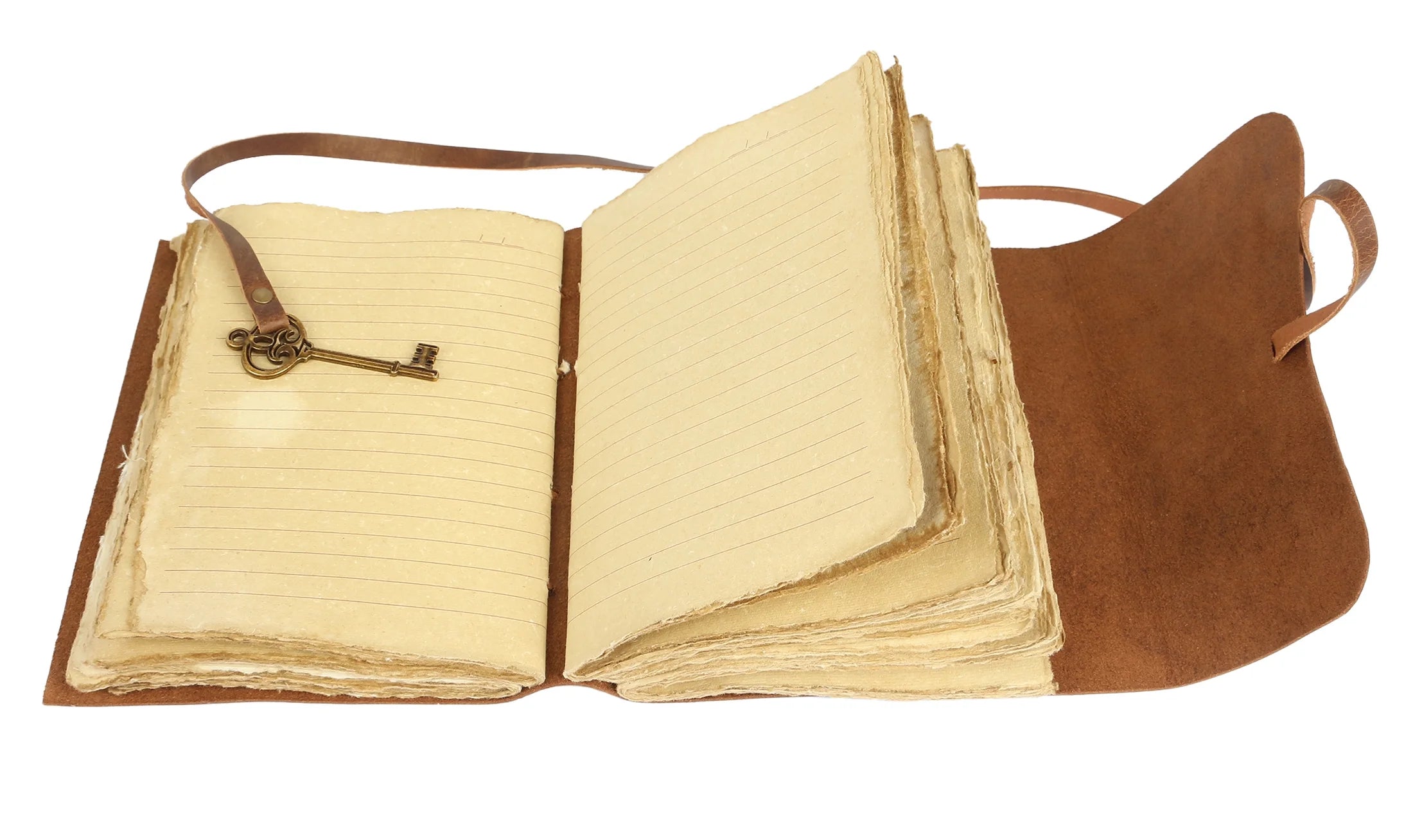  Vintage Leather Journal with Lined Deckle-Edge Paper &amp; Key Closure 8 × 6 Inches • 240 Pages • Handmade