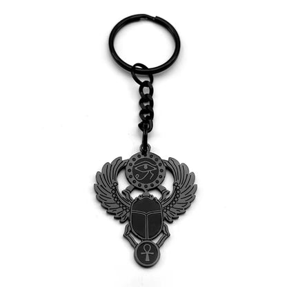 Scarab &amp; Solar Eye Pendant Necklace Gold-Tone Stainless Steel with Ankh Detail (Unisex)