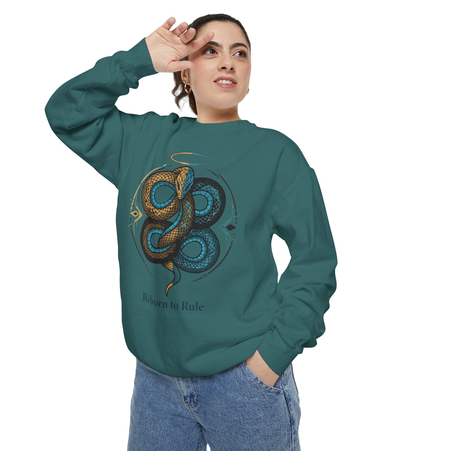 Snake Emblem Sweatshirt — "Reborn to Rule" Graphic Crewneck