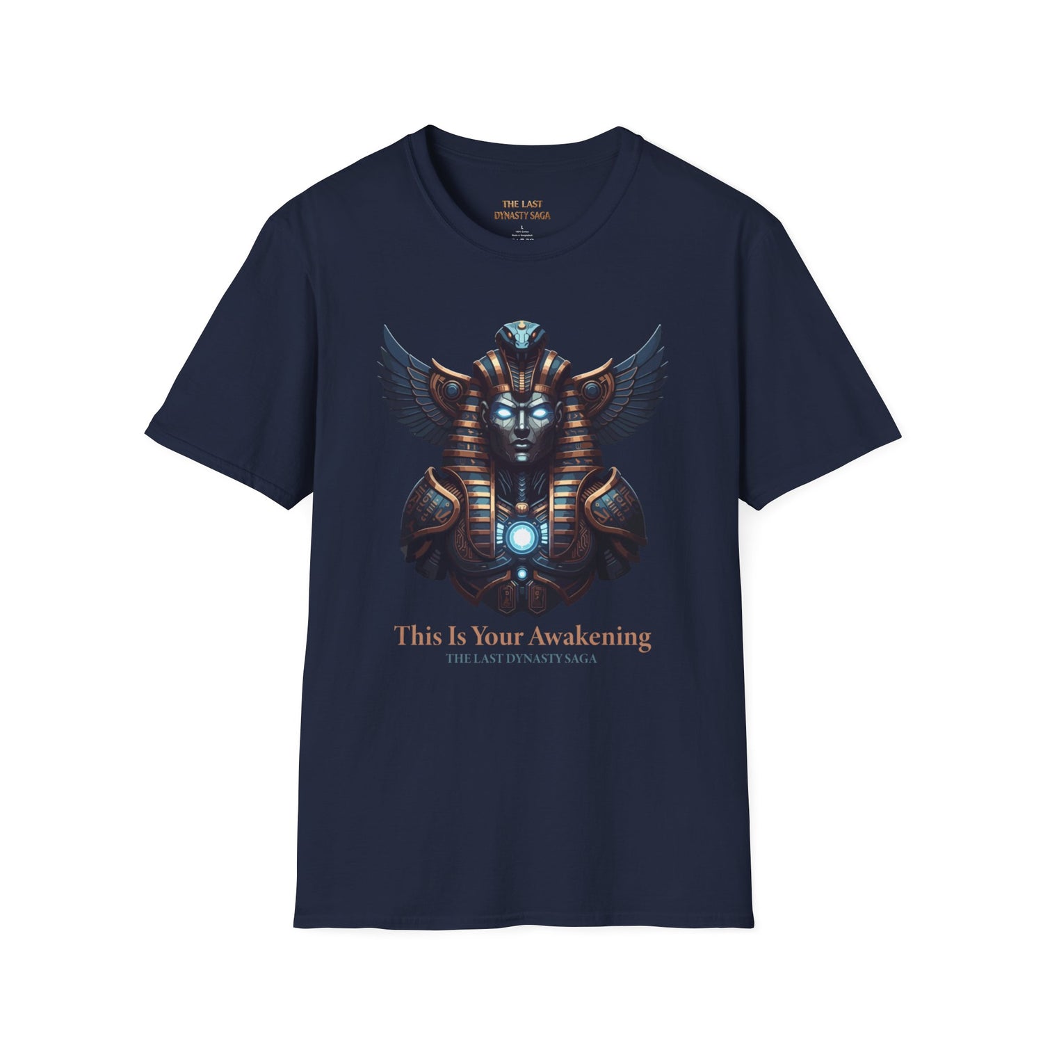 Egyptian Pharaoh Chest &amp; Serpent Back T-Shirt — "This Is Your Awakening / Endless Power"