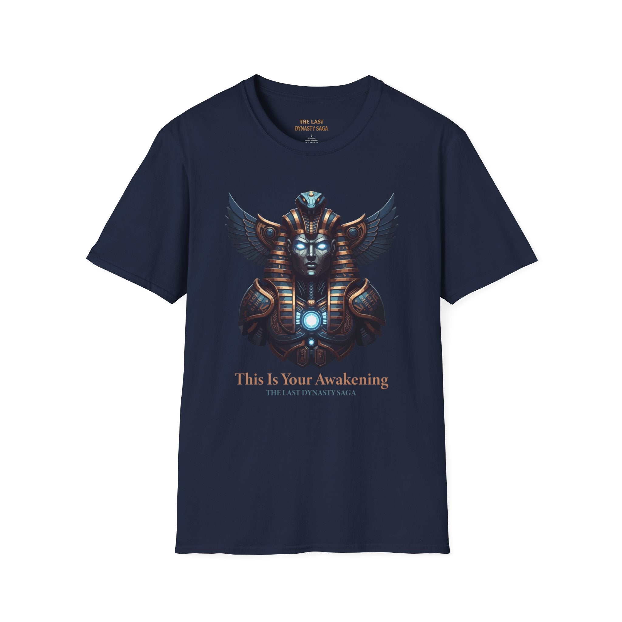 Egyptian Pharaoh Chest &amp; Serpent Back T-Shirt — "This Is Your Awakening / Endless Power"