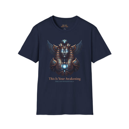 Egyptian Pharaoh Chest &amp; Serpent Back T-Shirt — "This Is Your Awakening / Endless Power"