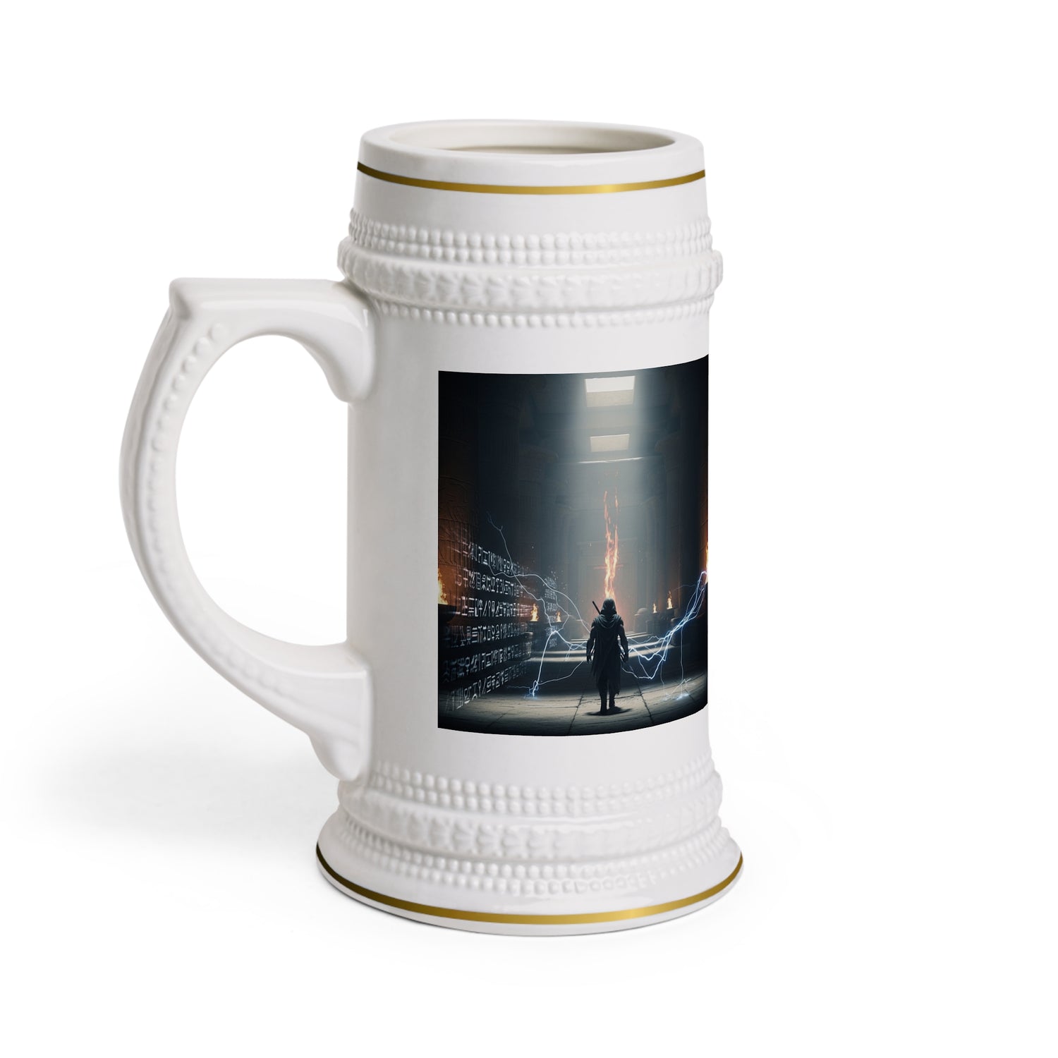 Cyberpunk Beer Stein Mug — Futuristic Electric City Scene