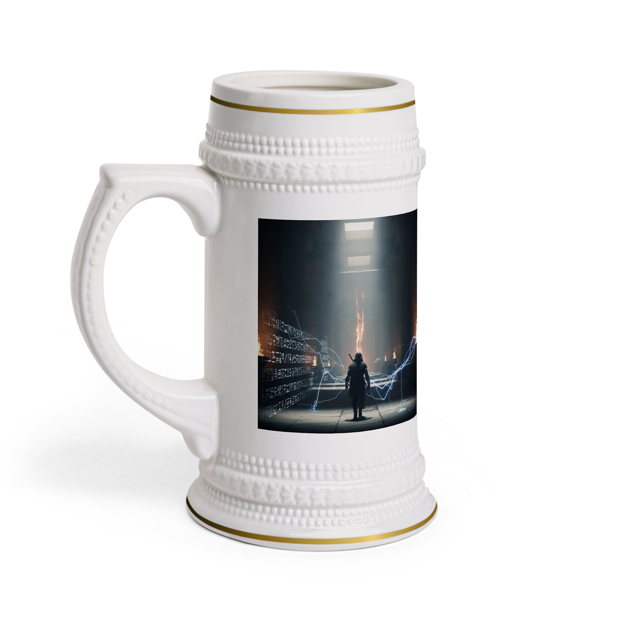 Cyberpunk Beer Stein Mug — Futuristic Electric City Scene
