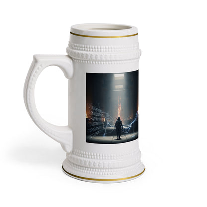 Cyberpunk Beer Stein Mug — Futuristic Electric City Scene
