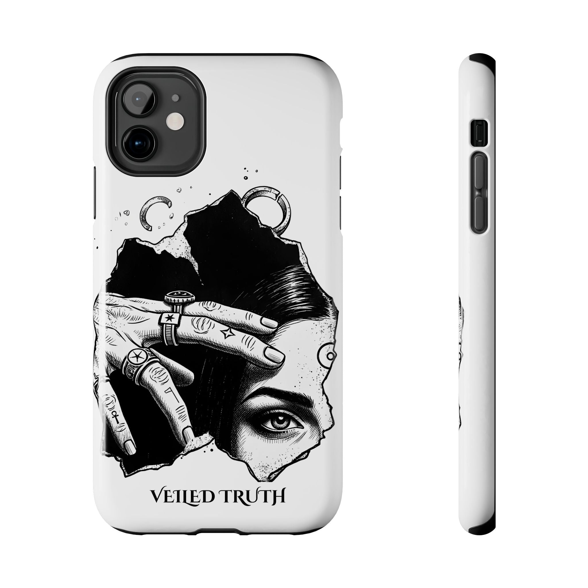 Tough Phone Case — Veiled Truth Black &amp; White Mystic Illustration