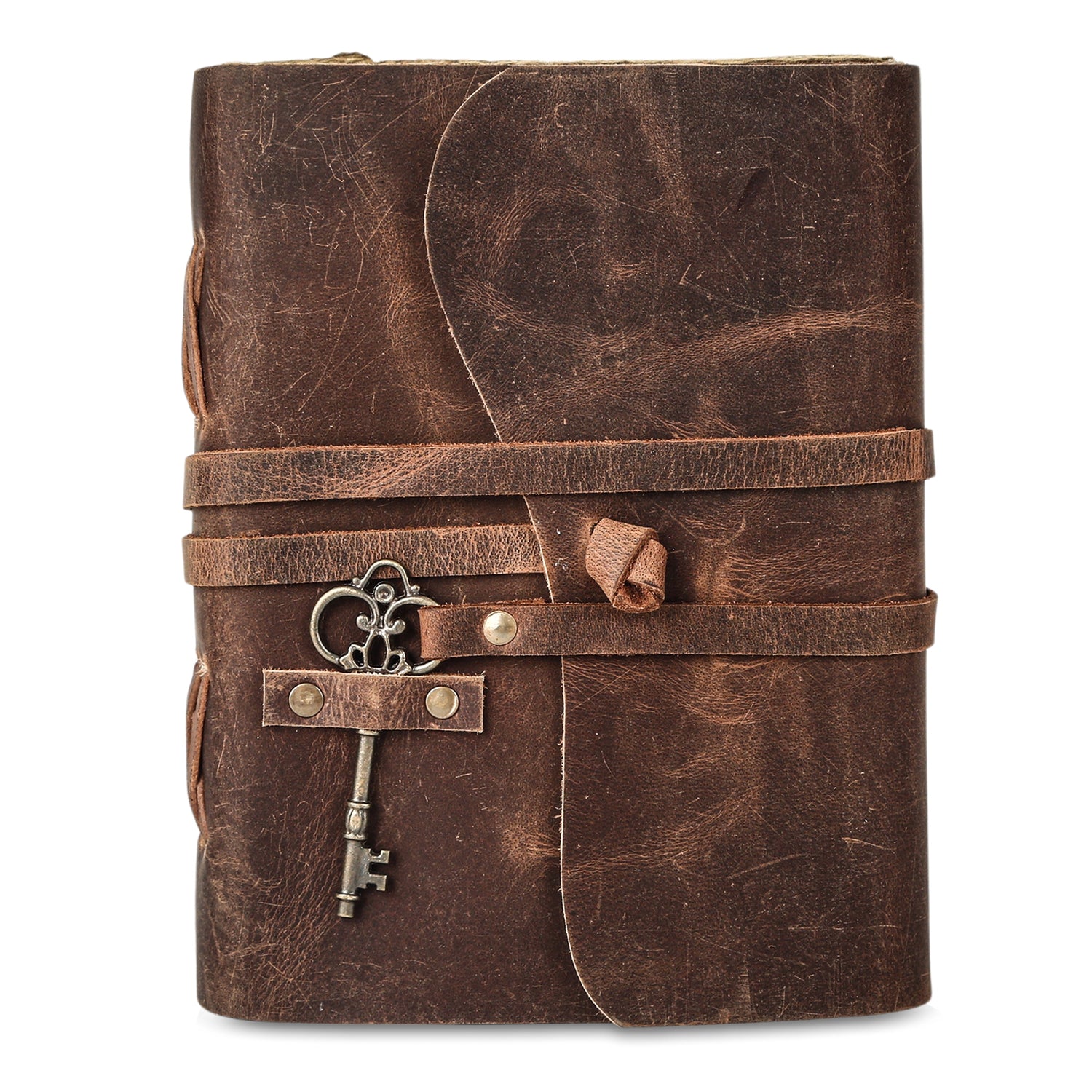  Vintage Leather Journal with Lined Deckle-Edge Paper &amp; Key Closure 8 × 6 Inches • 240 Pages • Handmade