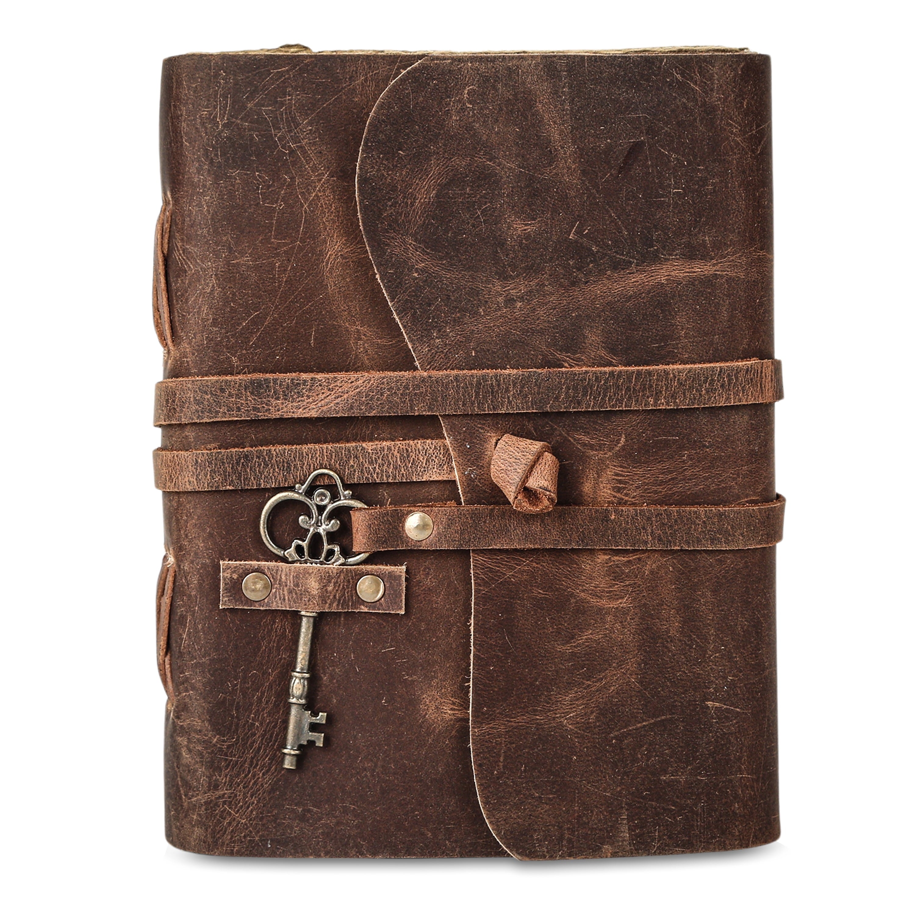  Vintage Leather Journal with Lined Deckle-Edge Paper &amp; Key Closure 8 × 6 Inches • 240 Pages • Handmade