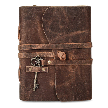  Vintage Leather Journal with Lined Deckle-Edge Paper &amp; Key Closure 8 × 6 Inches • 240 Pages • Handmade
