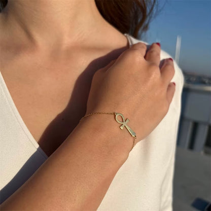 The Sunlit Ankh Minimal Gold Bracelet