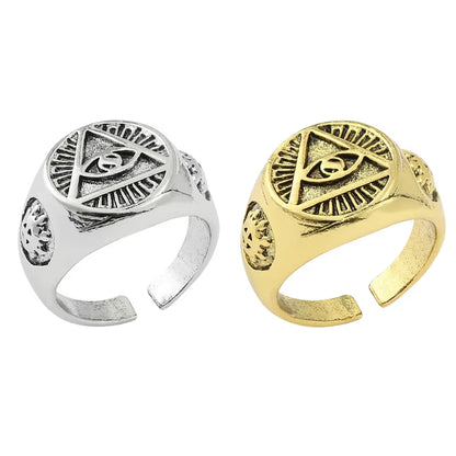 Pyramid Eye Signet Ring Adjustable Stainless Steel Symbol Band