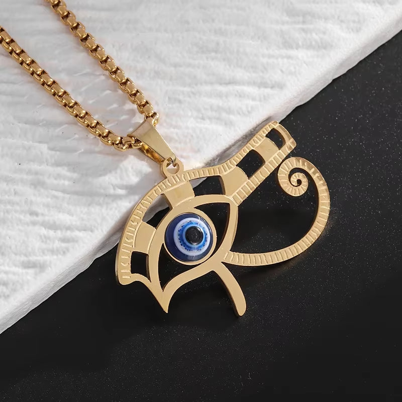 Stainless Steel Ancient Egyptian Ankh Cross Life Key Totem Necklace Men and Women Lucky Amulet Jewelry