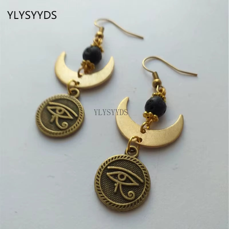 Celestial Crescent Drop Earrings Sun &amp; Moon Brass Statement