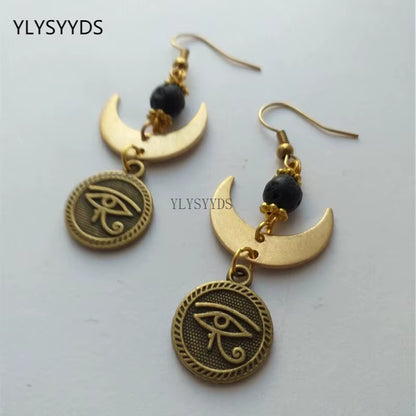 Celestial Crescent Drop Earrings Sun &amp; Moon Brass Statement