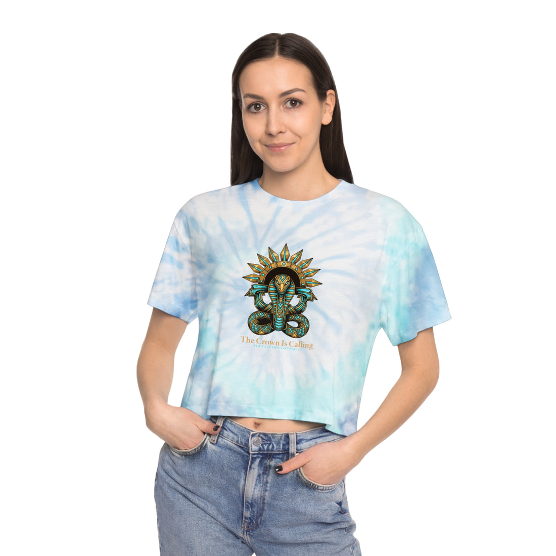 Tie-Dye Crop Tee — Celestial Snake &amp; Eye Graphic Women’s Crop Top