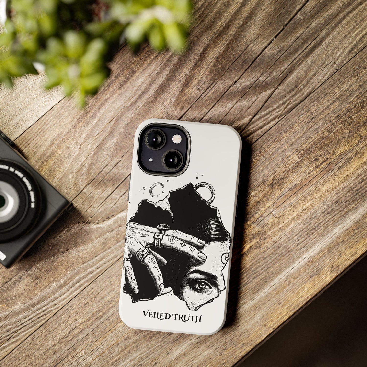 Tough Phone Case — Veiled Truth Black &amp; White Mystic Illustration