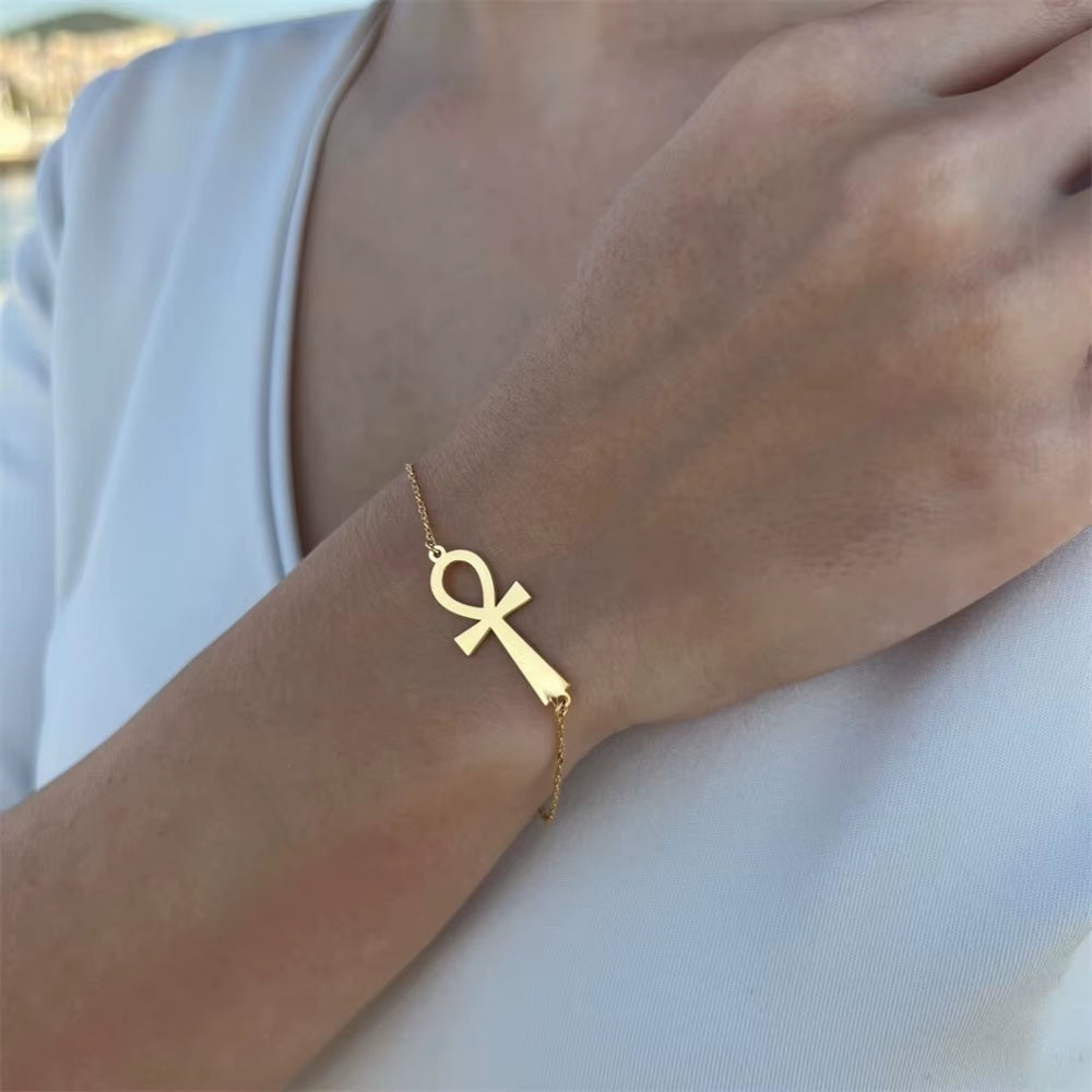 The Sunlit Ankh Minimal Gold Bracelet