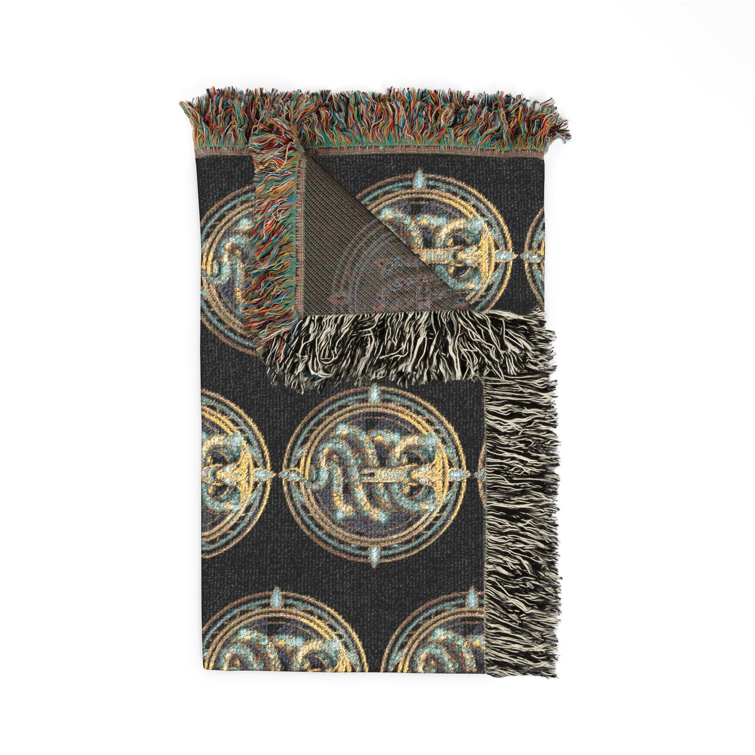 The Serpent Geometric Woven Throw Blanket — Mosaic Circle Pattern, Cozy Living Room &amp; Bedroom Décor