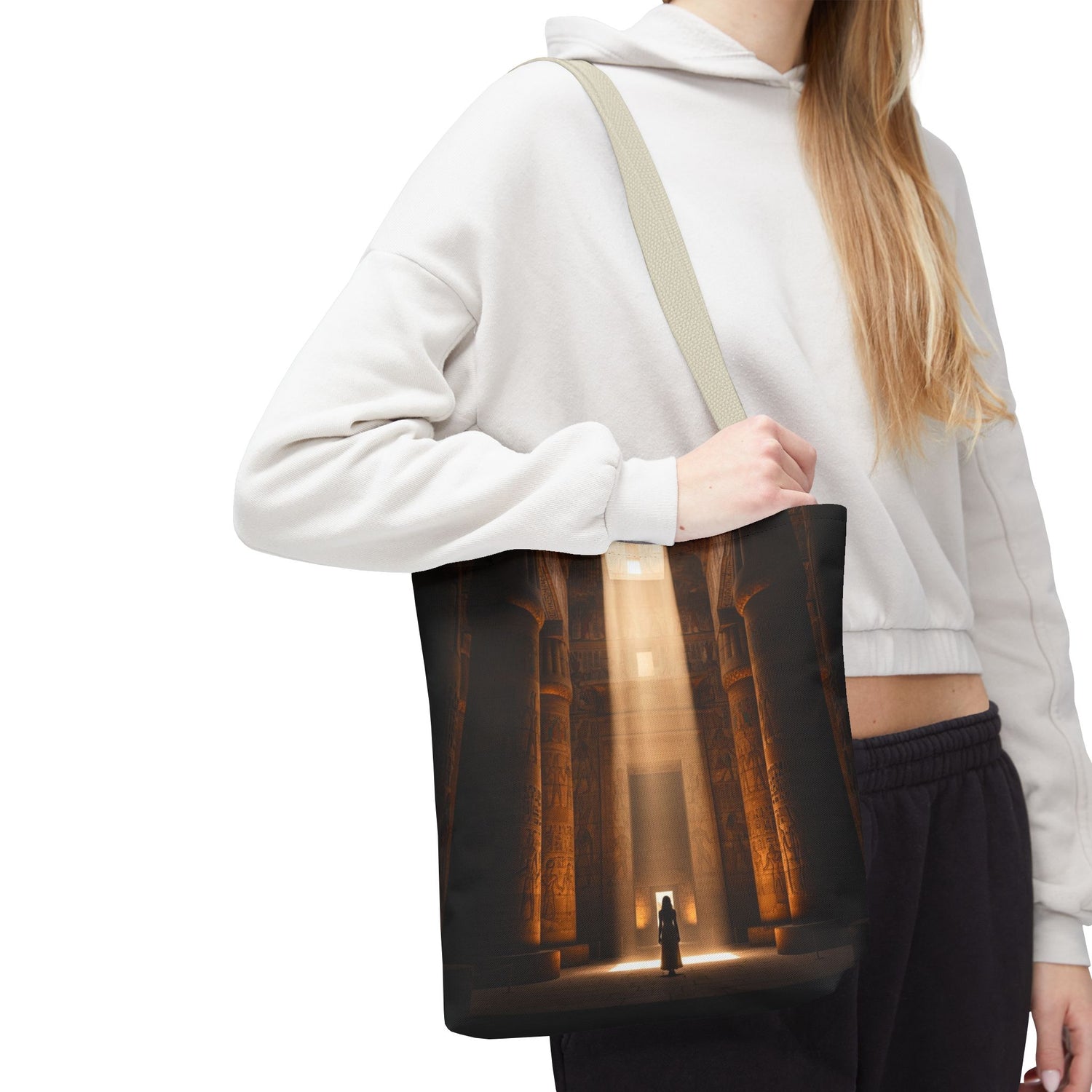 Mystic Temple Tote Bag — Ancient Light &amp; Symbolic Wheel AOP Tote