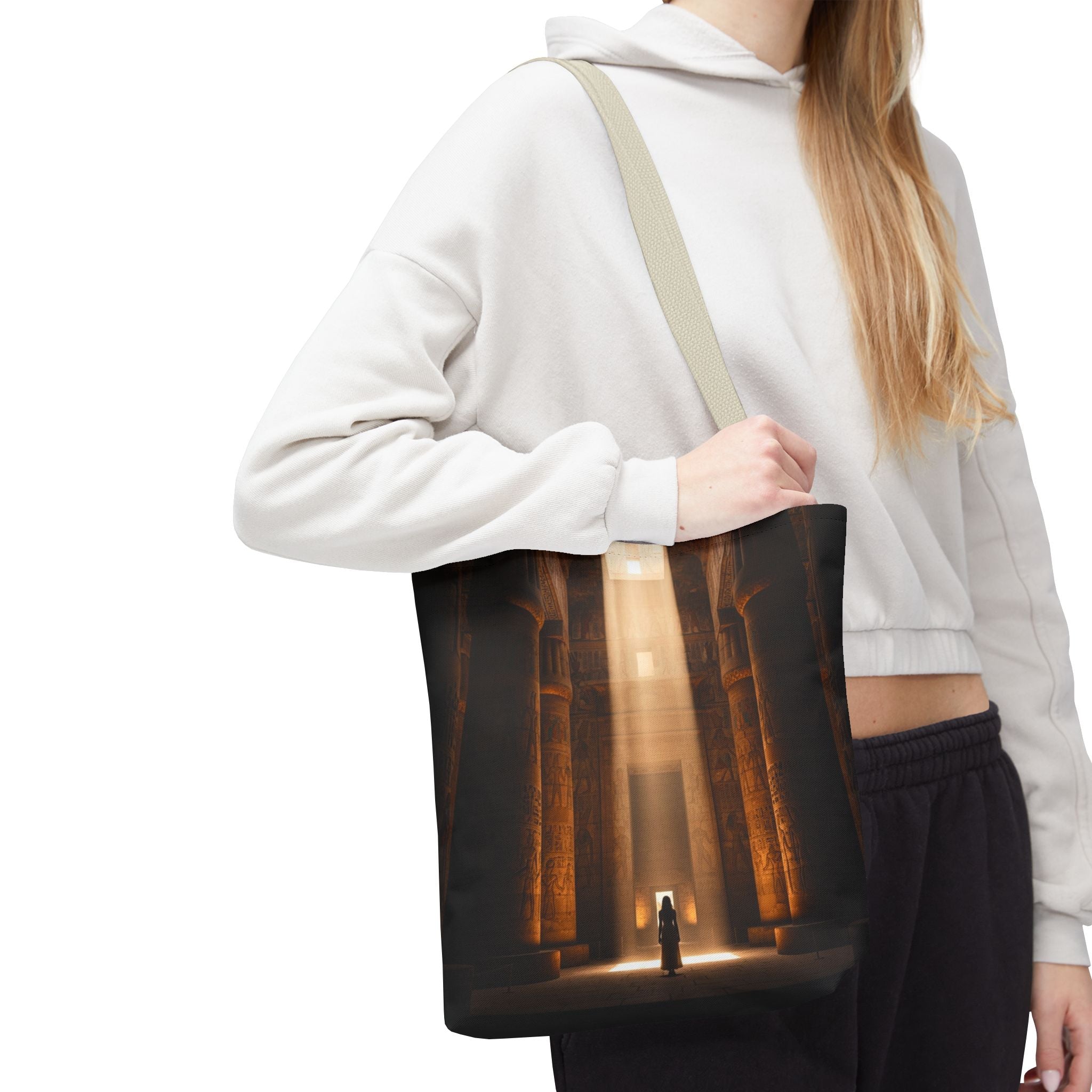 Mystic Temple Tote Bag — Ancient Light &amp; Symbolic Wheel AOP Tote