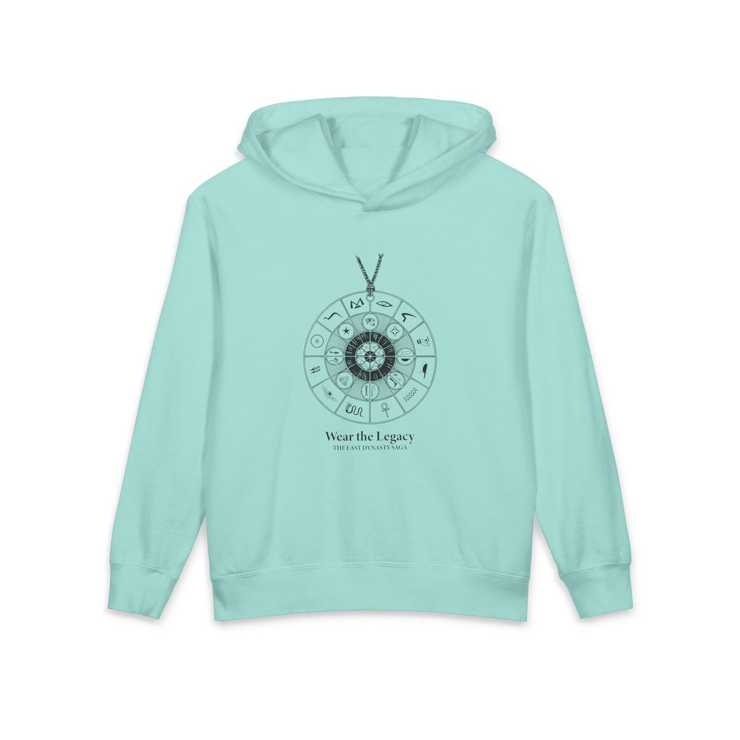 The SAGA Compass with a Spell Youth Hoodie — Geometric Anubis Design "You Are The Spell"