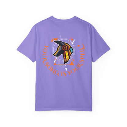 Rise With No Permission T-Shirt — Anubis Helmet Graphic Tee (“Your Song Is Your Spell”)