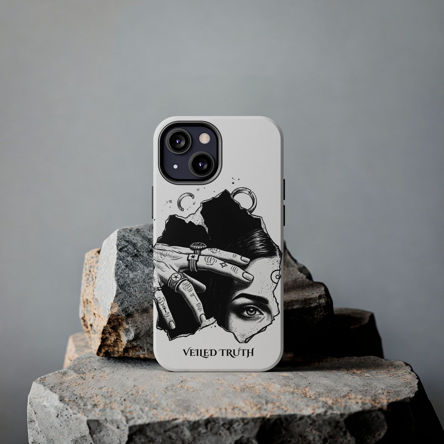 Tough Phone Case — Veiled Truth Black &amp; White Mystic Illustration