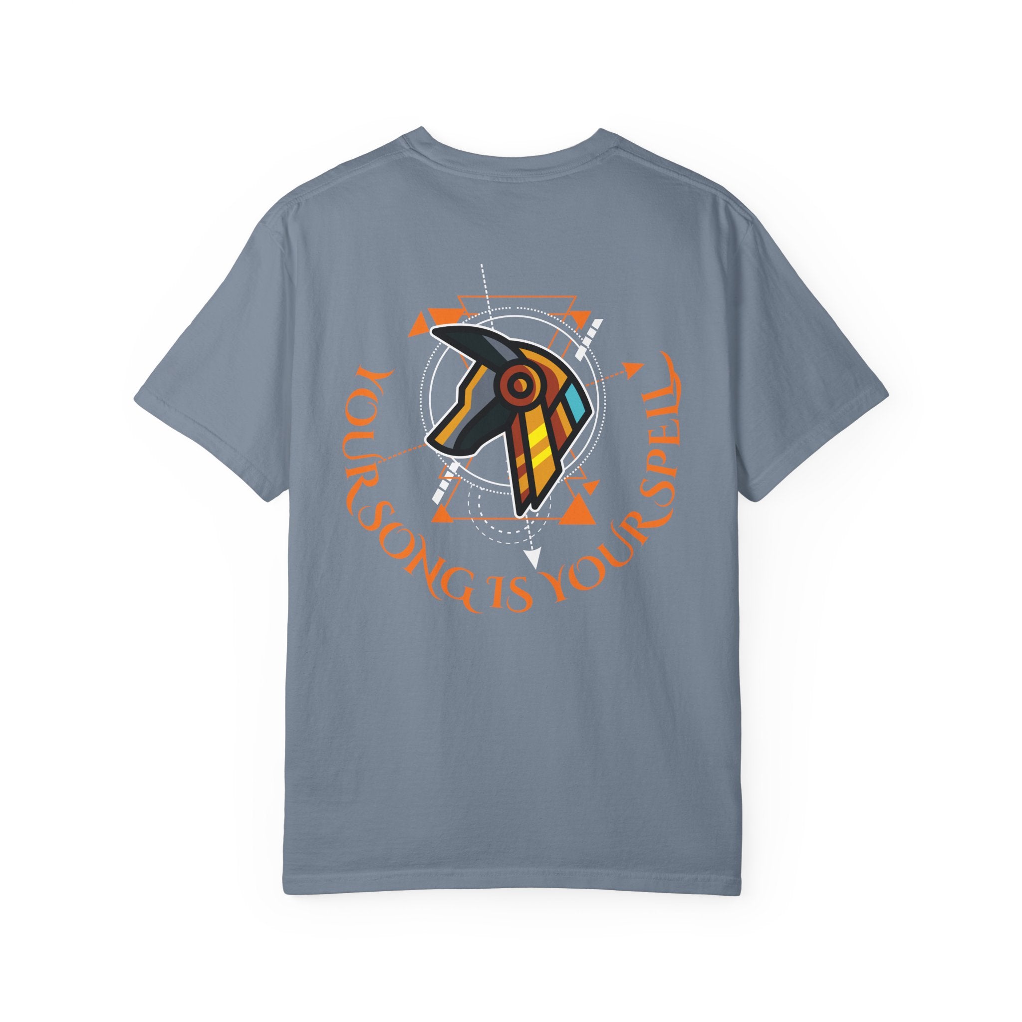 Rise With No Permission T-Shirt — Anubis Helmet Graphic Tee (“Your Song Is Your Spell”)