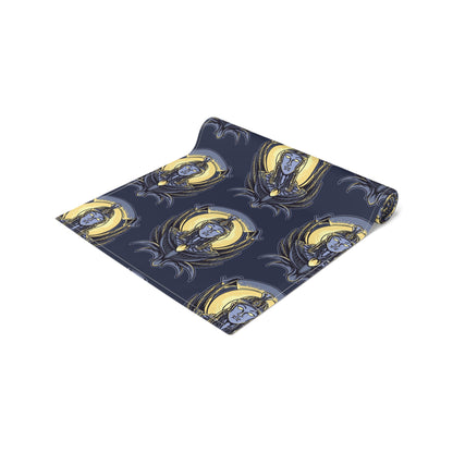 Art Nouveau Moon &amp; Owl Table Runner — Night Sky Decorative Linen