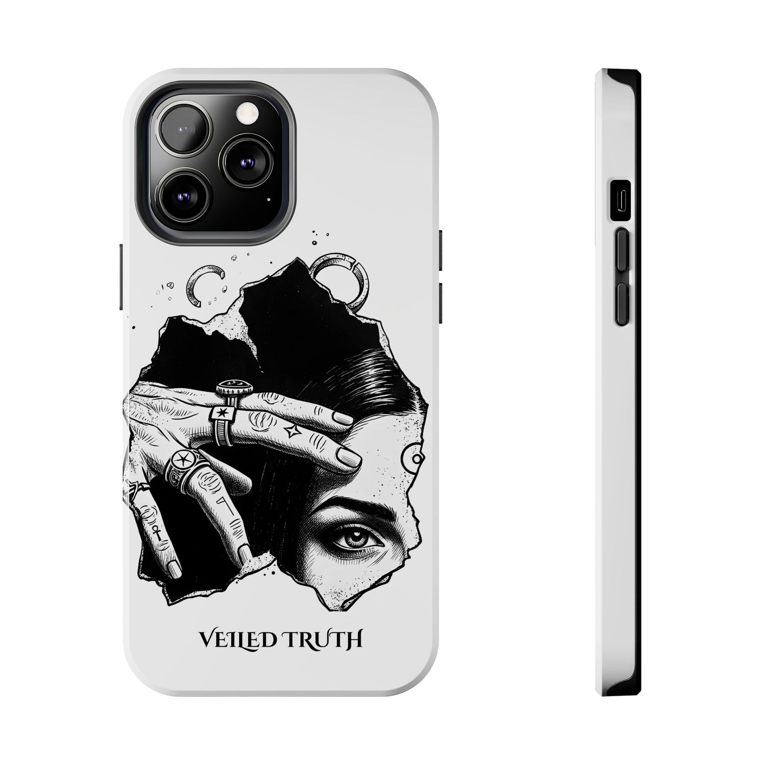 Tough Phone Case — Veiled Truth Black &amp; White Mystic Illustration
