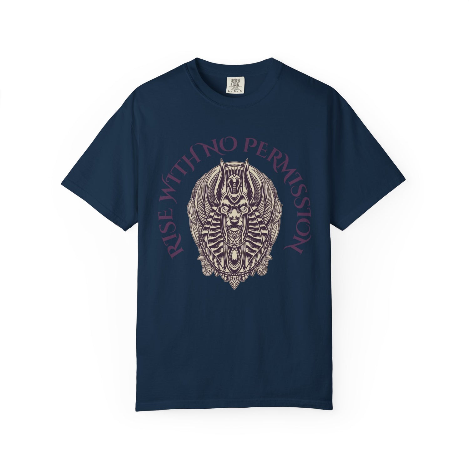 Rise With No Permission T-Shirt — Anubis Helmet Graphic Tee (“Your Song Is Your Spell”)