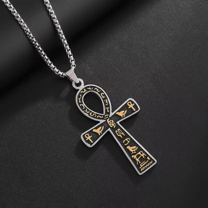 Stainless Steel Ancient Egyptian Ankh Cross Life Key Totem Necklace Men and Women Lucky Amulet Jewelry
