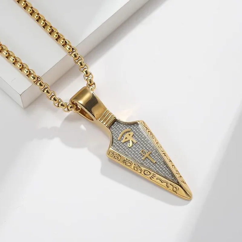 Egyptian the Eye of Horus Ankh Cross Arrowhead Pendant Hieroglyphic Writing of Ancient Egypt Titanium Steel Spearpoint Necklace for Women Men Jewelry
