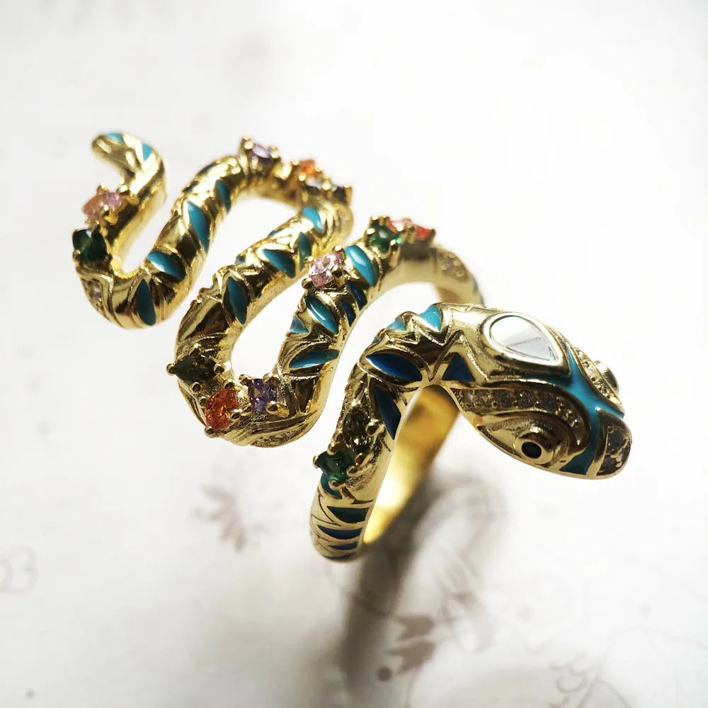 Exquisite Bright Golden Snake Pave Ring - A Stunning Europe Style Bohemia Jewelry Gift for Women in 925 Sterling Silver