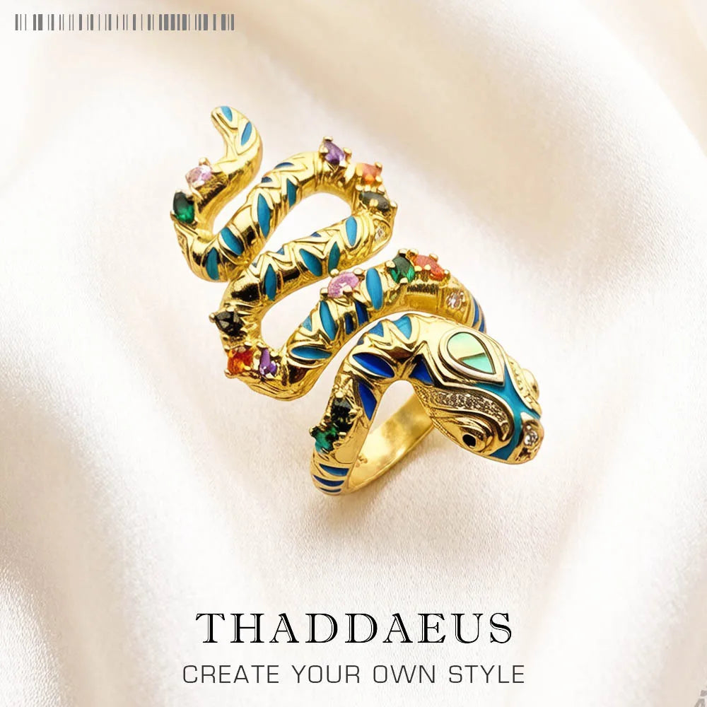 Exquisite Bright Golden Snake Pave Ring - A Stunning Europe Style Bohemia Jewelry Gift for Women in 925 Sterling Silver