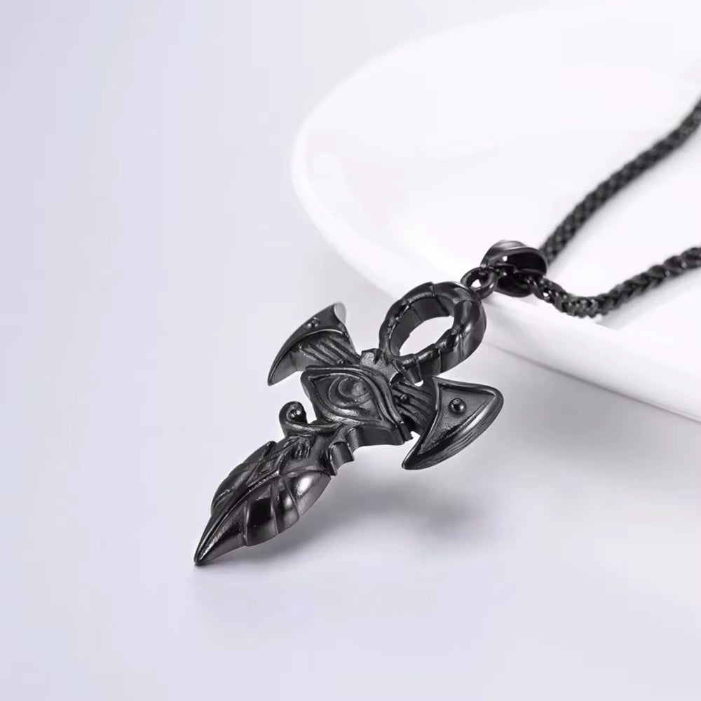 Grand Ankh &amp; Eye Pendant 316L Stainless Steel | 22" Wheat Chain
