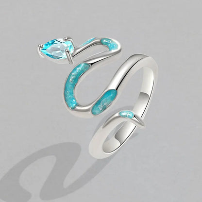 Exquisite 925 Sterling Silver Drip Glue Cyan Snake Ring - A Luxurious Cocktail Ring for Women and Girls, Perfect for Weddings and Special Occasions