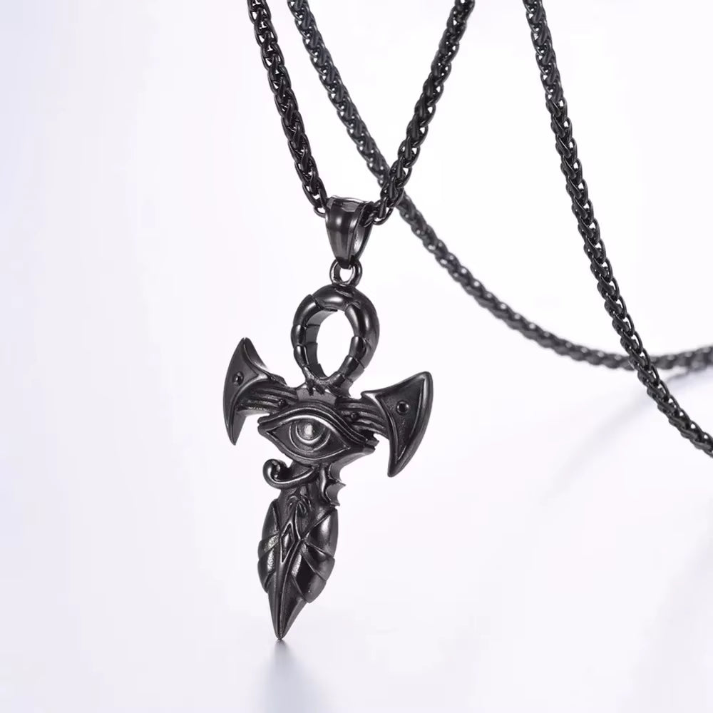 Grand Ankh &amp; Eye Pendant 316L Stainless Steel | 22" Wheat Chain