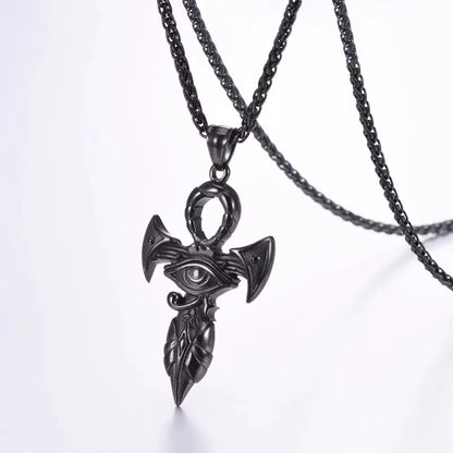 Grand Ankh &amp; Eye Pendant 316L Stainless Steel | 22" Wheat Chain