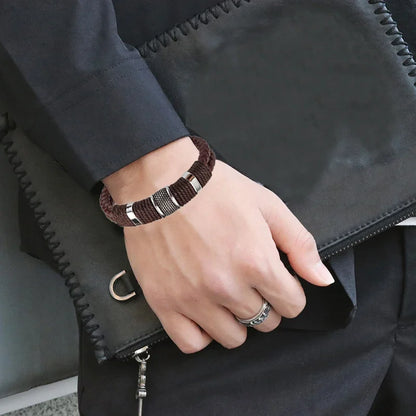 Stylish Luxury Vintage Multilayer Brown Leather and Stainless Steel Bracelet for Men - Perfect Gift for Any Occasion