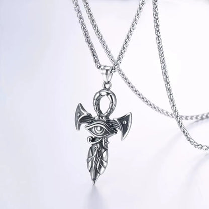 Grand Ankh &amp; Eye Pendant 316L Stainless Steel | 22" Wheat Chain