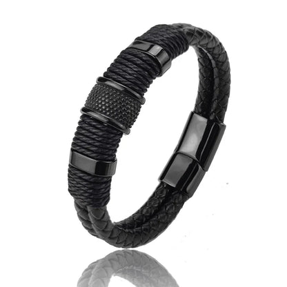 Stylish Luxury Vintage Multilayer Brown Leather and Stainless Steel Bracelet for Men - Perfect Gift for Any Occasion