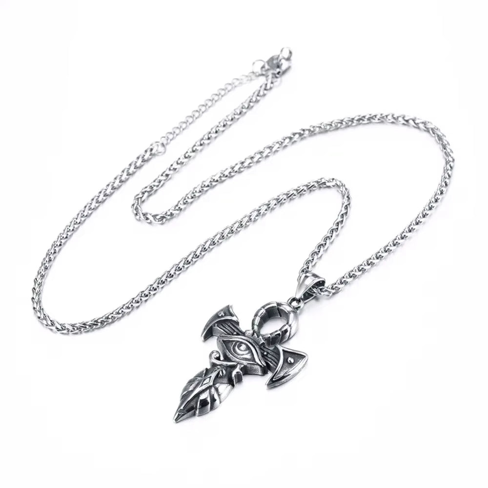 Grand Ankh &amp; Eye Pendant 316L Stainless Steel | 22" Wheat Chain