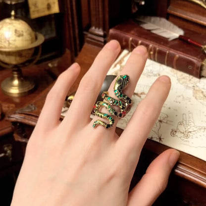 Exquisite Bright Golden Snake Pave Ring - A Stunning Europe Style Bohemia Jewelry Gift for Women in 925 Sterling Silver