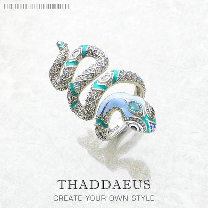 Enchanting Blue Snake Ring - A Stunning Bohemian Statement Piece for Women