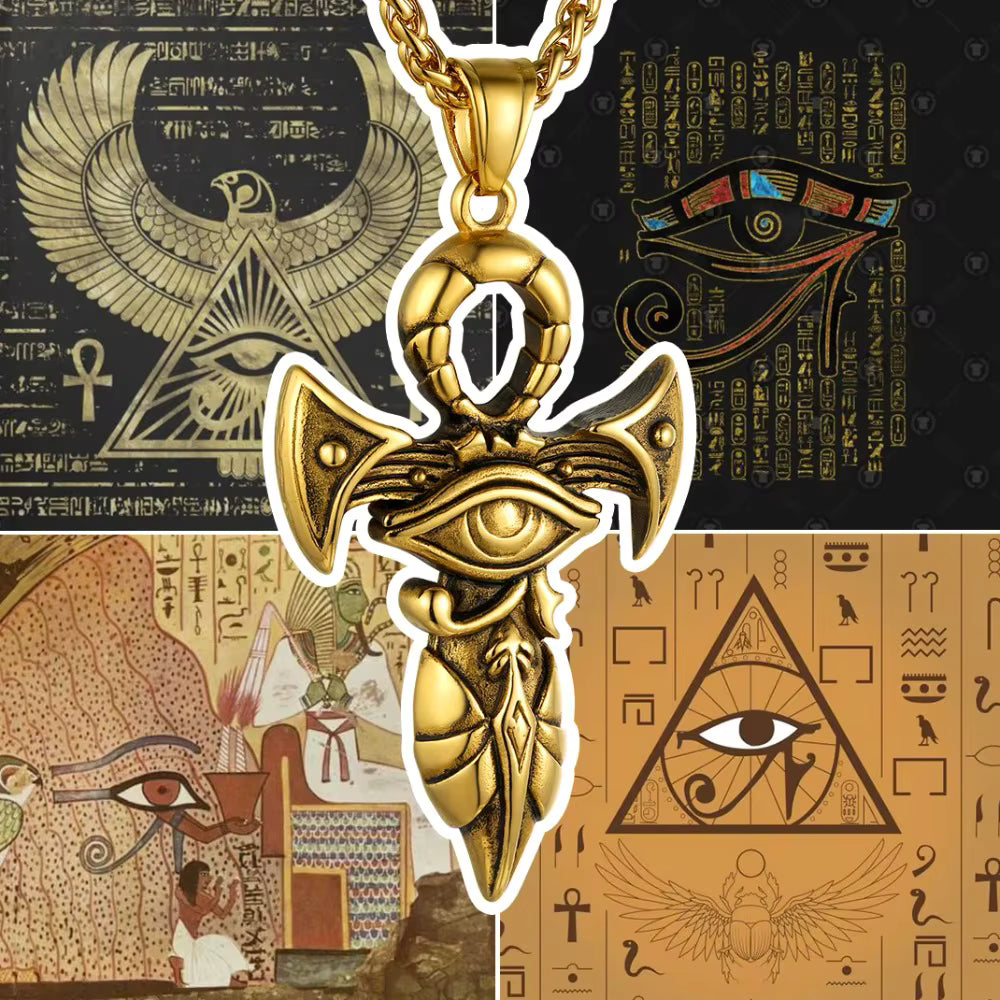 Grand Ankh &amp; Eye Pendant 316L Stainless Steel | 22" Wheat Chain