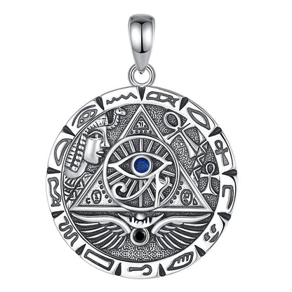 Stunning 925 Sterling Silver Egypt Pyramid All Seeing Evil Eye Illuminati Necklace - Perfect Egyptian Cross Amulet Pendant Gift for Men and Women