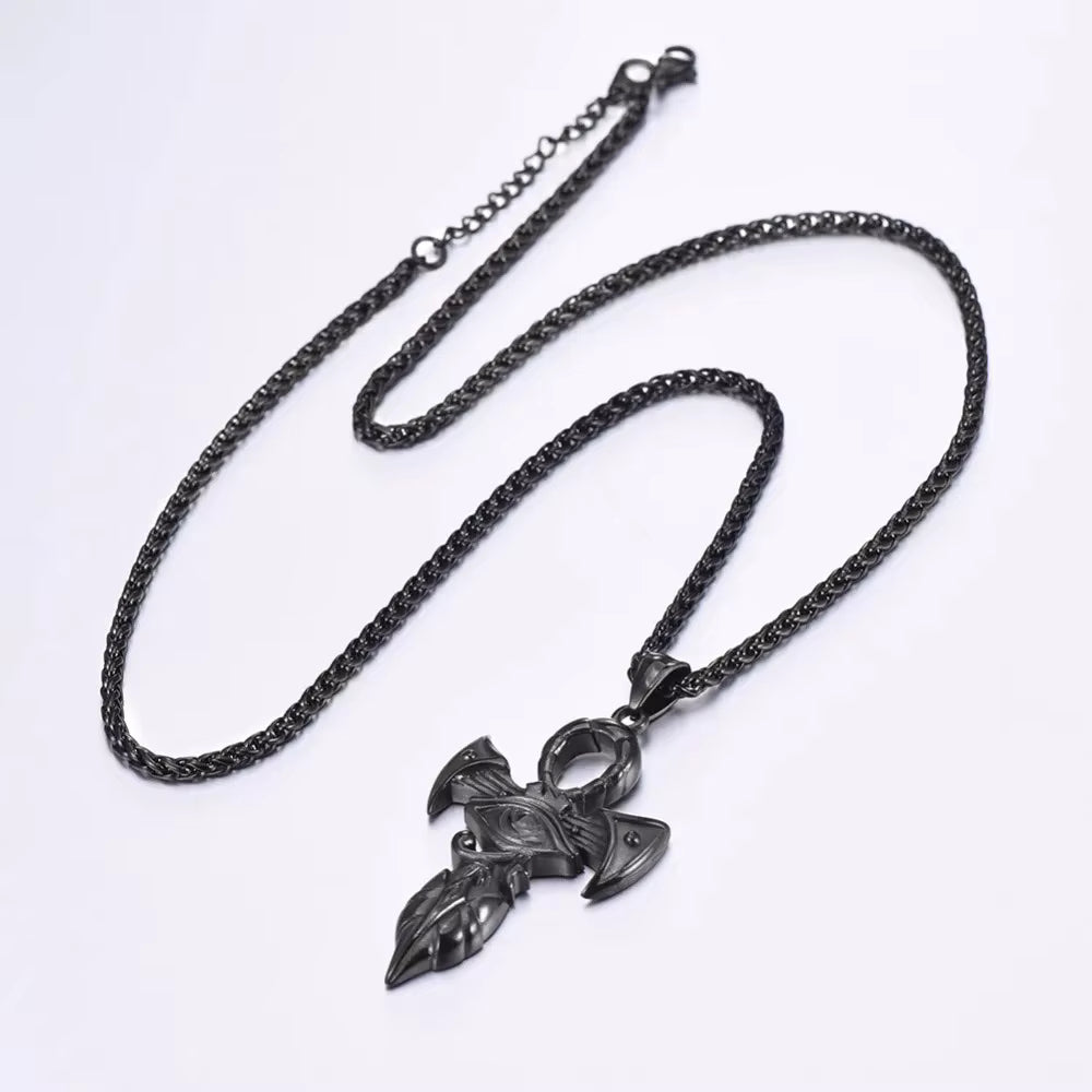 Grand Ankh &amp; Eye Pendant 316L Stainless Steel | 22" Wheat Chain